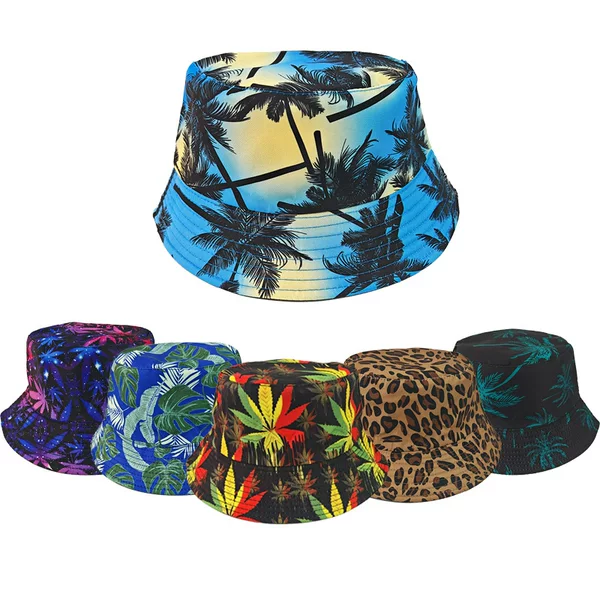 Cross-Border Printed Fisherman's Hat, Reversible, Unisex, Outdoor Travel Versatile Sun Protection Hat, Trendy European and American Style Sunshade Bucket Hat