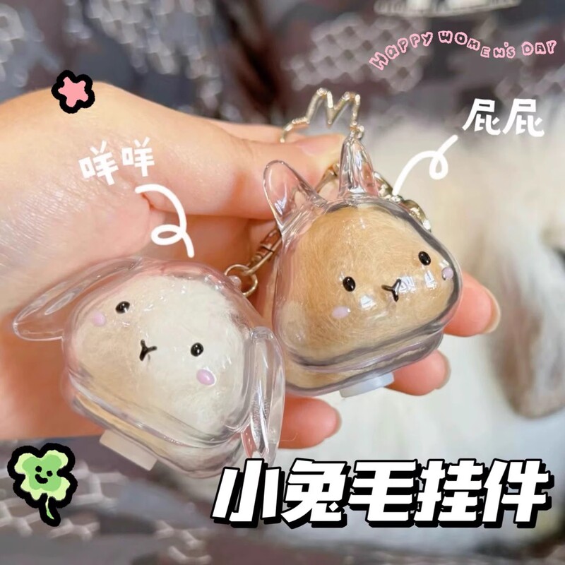 毛发兔毛宠物兔胶囊球包挂件钥匙链纪念透明收纳挂件钥匙扣扭蛋|undefined