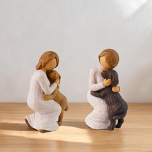 跨境创意柳雕系列小女孩与狗温馨家居人抱狗摆装饰品件树脂工艺品