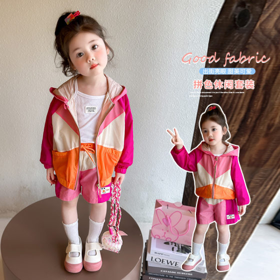 Girls' suit Lightweight Breathable Children's Quick-drying Outdoor Clothes Sunscreen Coat Short Pants Two-piece Women's Spring and Summer Clothes