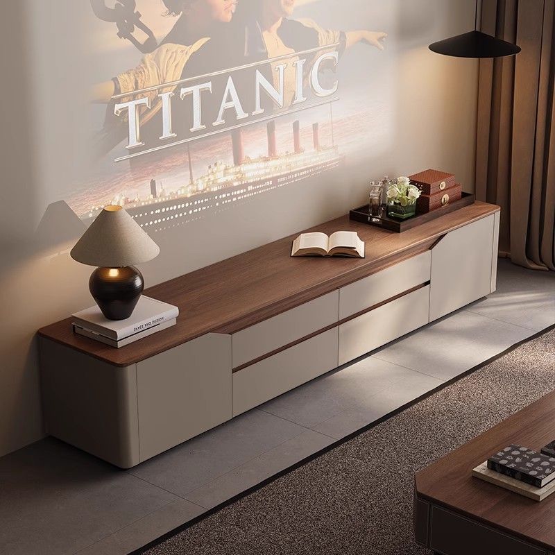 Solid Wood Tv Cabinet 2025 New Living Room Home Arc-Shaped Floor-Standing Storage Cabinet Integrated Tv Cabinet