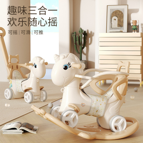 A Magic Silent Riding Horse Toy for Children, Small Wooden Horse, Baby Toy, Scooter, Multifunction with Guardrail and Anti-Fall