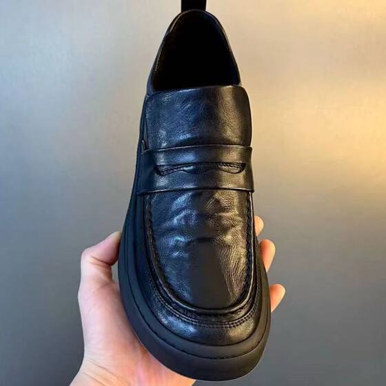 2024 Men's New Business Casual Soft Leather Slip-on Round Toe Leather Fashionable All-match Men's Shoes Soft-soled Leather Shoes Wear-resistant