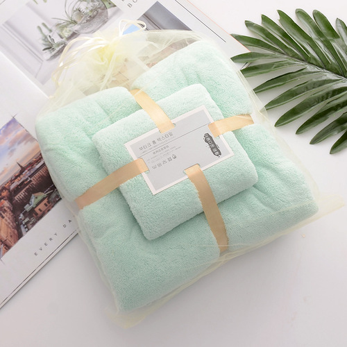 Coral velvet high-density lace plain color baby towel and bath towel set absorbent soft embroidered logo gift wholesale