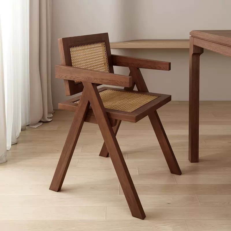实木餐椅久坐舒服藤编靠背椅家用书房阳台田园书桌椅网红实木凳子