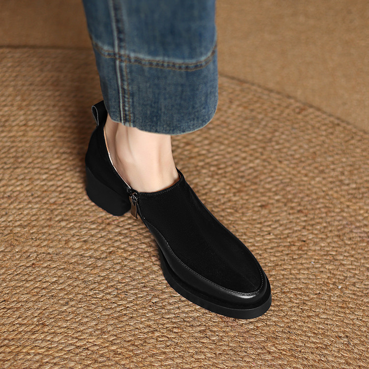 Retro two-tone shoes with zipper