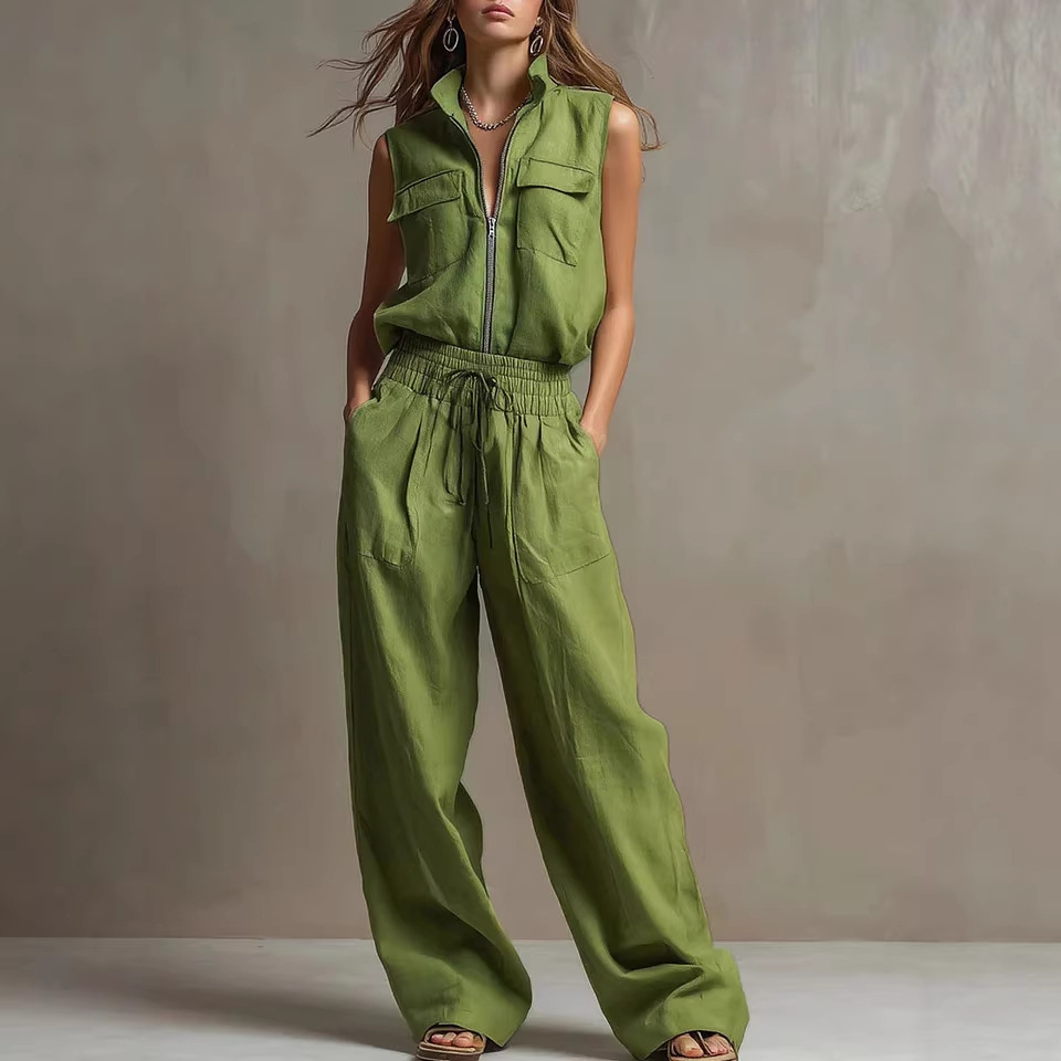Lässiger Damen-Trainingsanzug mit Reißverschluss – Atmungsaktive Polyester-Loungewear-Hose und -Jacke (S-5XL, 6 Farben, lockere Passform für Fitnessstudio und Reisen)_voghion.com
