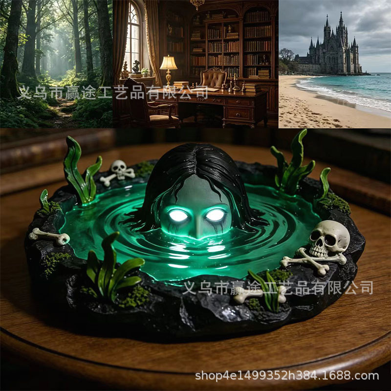 Cross-Border New Resin Ghost Pool Ornaments Halloween Niche Skull Decorative Lights Desktop Atmosphere Lights Crafts