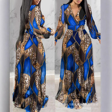 Q21854K上新 外贸欧美V领雪纺长袖连衣裙-带底裤