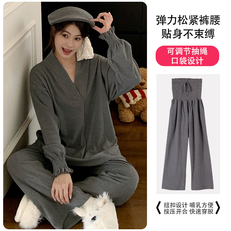 Xiyue Autumn and Winter Pure Color Maternity Wear with Headband 2026, Postpartum Nursing and Breastfeeding Warm Maternity Dress