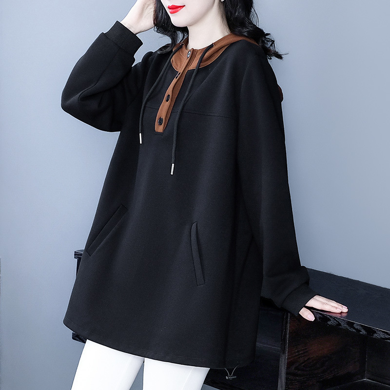 Fall/winter new plus size 240kg chubby girl plus size coat hooded long sleeve contrast color vests middle-aged mother women's clothing