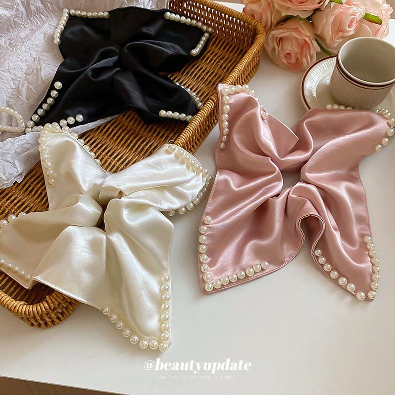 Tela elegante francesa, bufanda cuadrada de perlas, anillo para el cabello, nichos femeninos, cuerda para el cabello de alta gama, cuerda para el cabello de moda suave y dulce, accesorios para el cabello