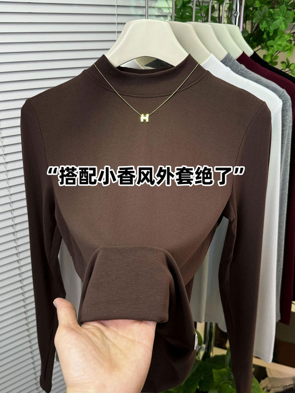 高级感炭黑色长袖半高领打底衫女内搭2025秋冬面膜上衣T恤内搭|undefined