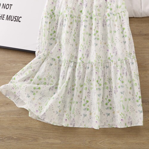 With Lining Summer Thin Floral Gown Dress for Girls 2025 High-Waist Slimming Simple Stylish Matching Splicing Long