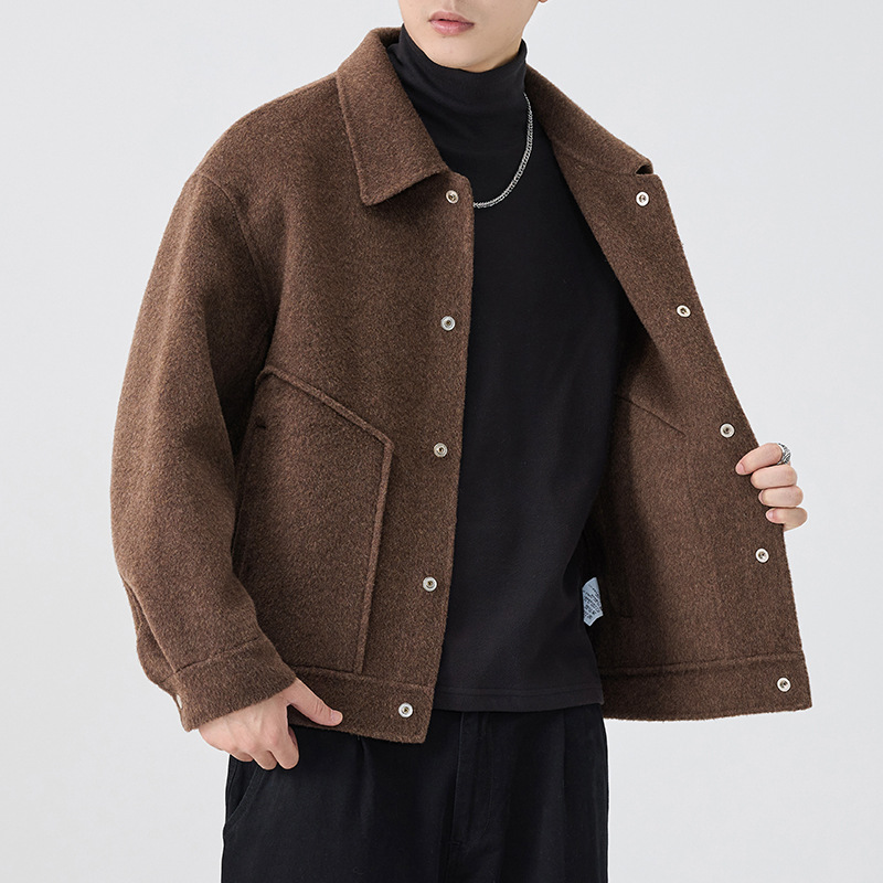 2025 invierno nuevo abrigo de cachemir de doble cara hombre casual multifuncional abrigo grueso hombre color café