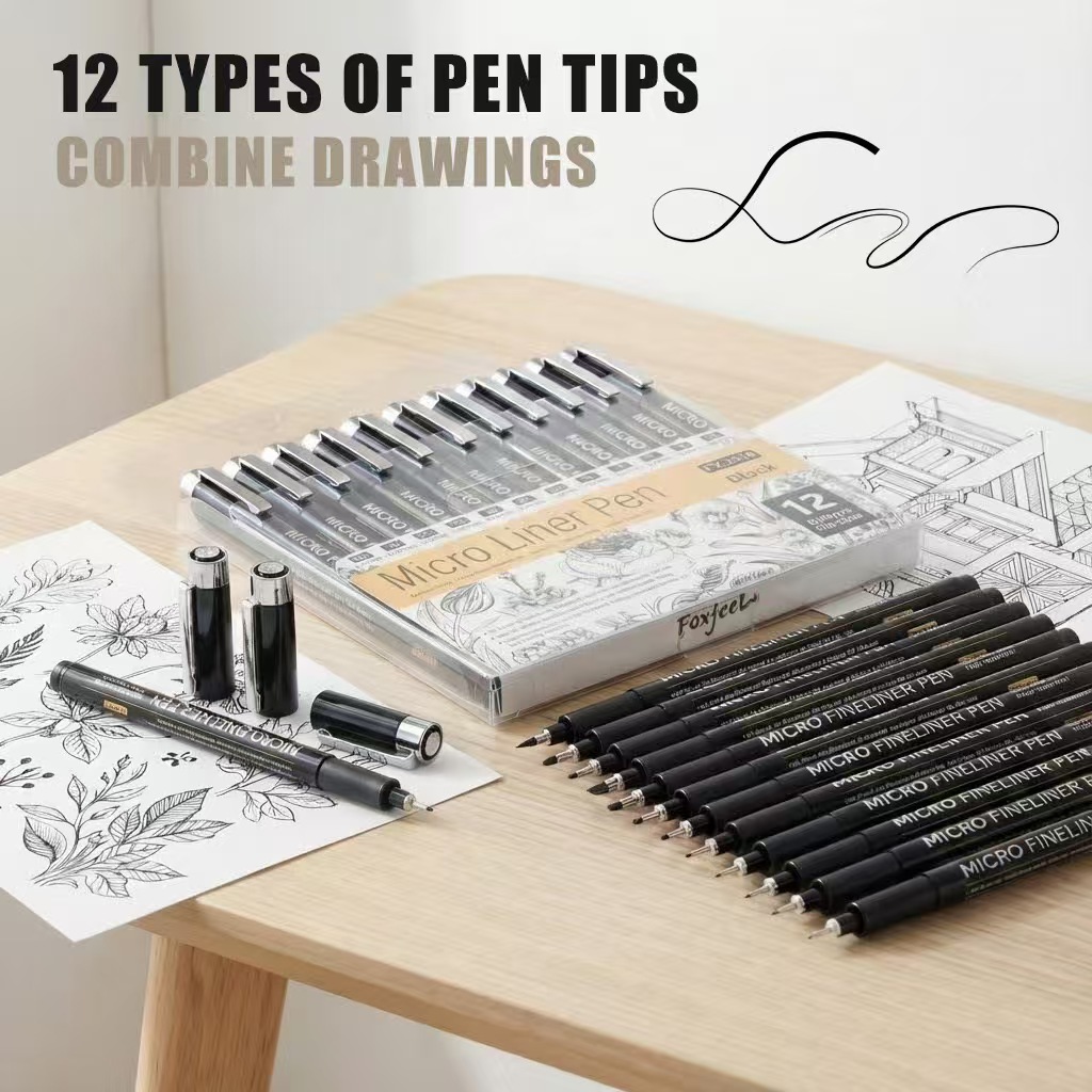 Cross-Border Best-Selling Art-Specific Outlining Pen for Students, Waterproof and Smudge-Proof, for Hand-Drawn Comics and Outlining, Black Needle-Tip Pen