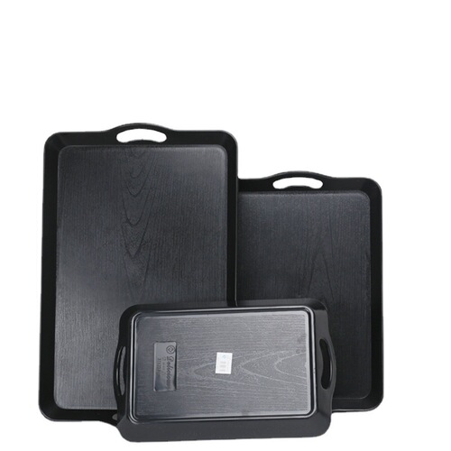 Plastic tray with handles, thickened, European minimalist, anti-slip, wood grain imitation, rectangular, for hotel and restaurant food service