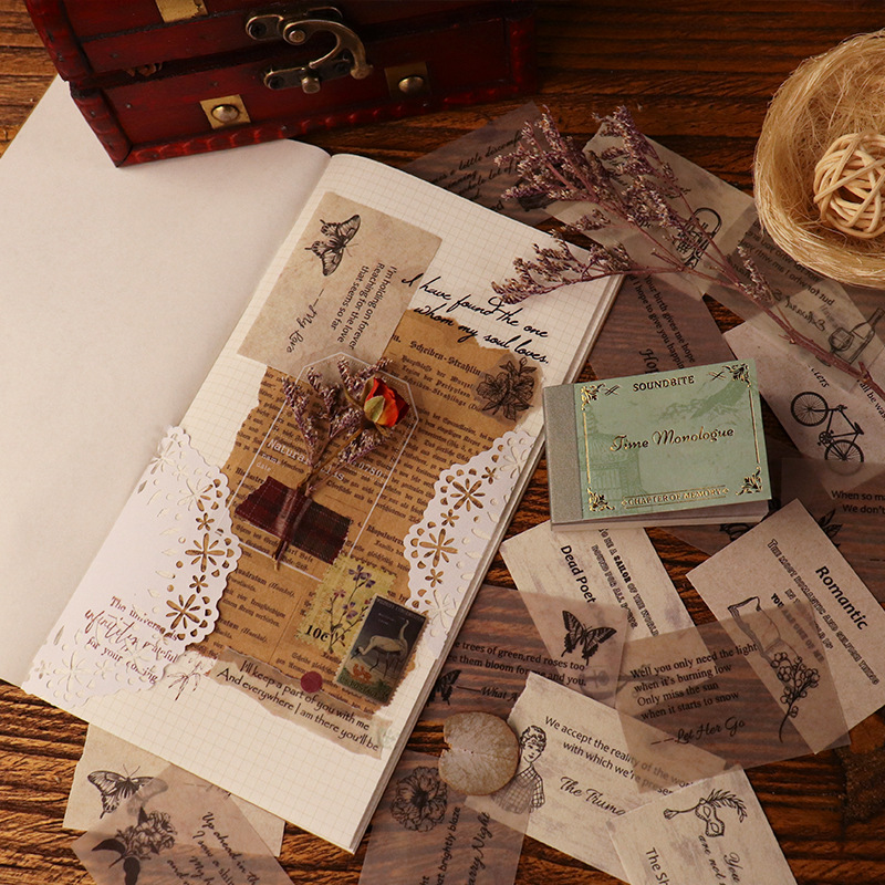 Cross-border Memory Chapter Series Sticky Notes, Vintage Handwritten Diary Decor with English Double Material Collage, Writable