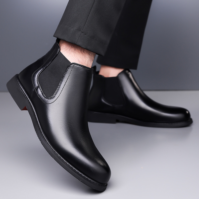 Herren Chelsea Boots Retro Stil Glänzend Herbst Winter_voghion.com