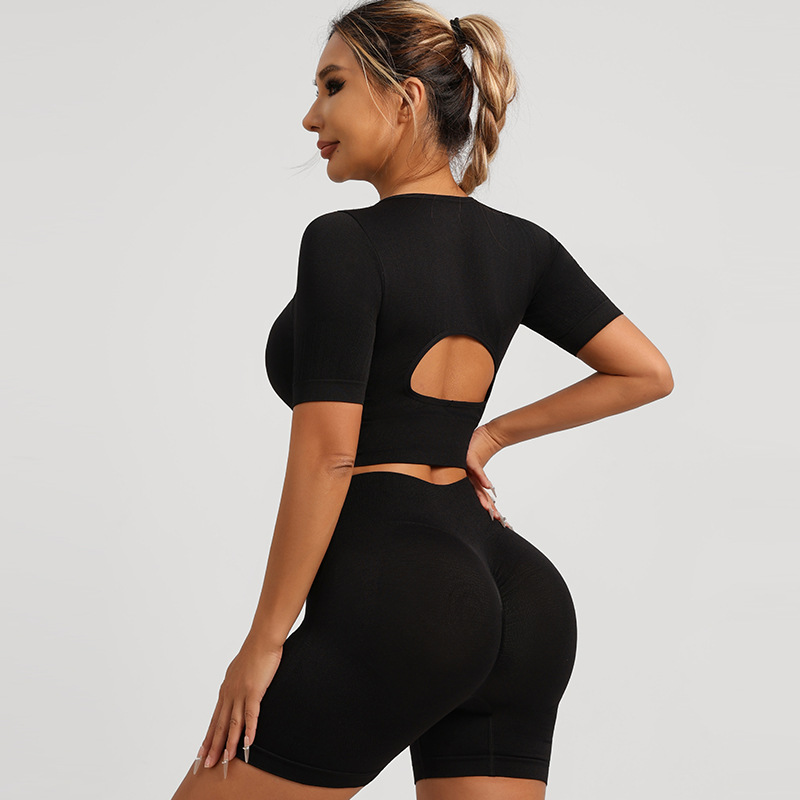 ropa interior deportiva transfronteriza mangas cortas pantalones cortos pantalones largos set mujer antichoque correr de alta intensidad yoga acondicionamiento físico espalda image 34