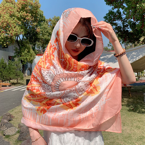 Versatile sun protection cloak for spring and summer travel, check-in and photo taking, breathable outer cloak, cotton and linen printed personalized travel shawl