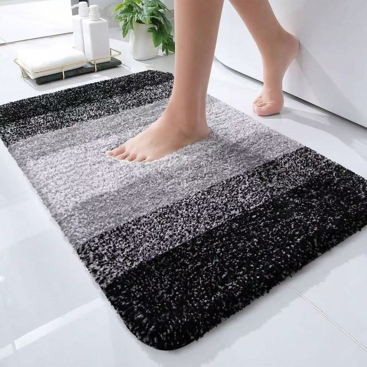 Temu Amazon Cross-Border Imitation Cashmere Pure Color Stripesd Gradient Bathroom Cooling Toilet Floor Mat Shower Room Carpet