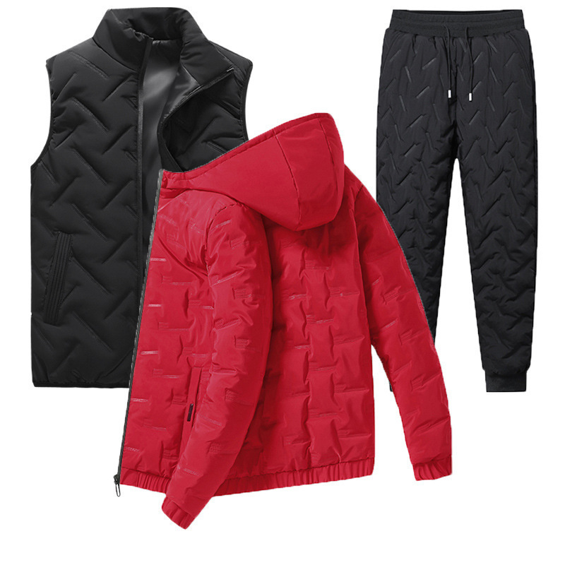 Comercio exterior transfronterizo hombre de algodón grueso abrigo de invierno nuevo conjunto de ropa de invierno de tres piezas chaqueta de algodón de plumón cálido conjunto