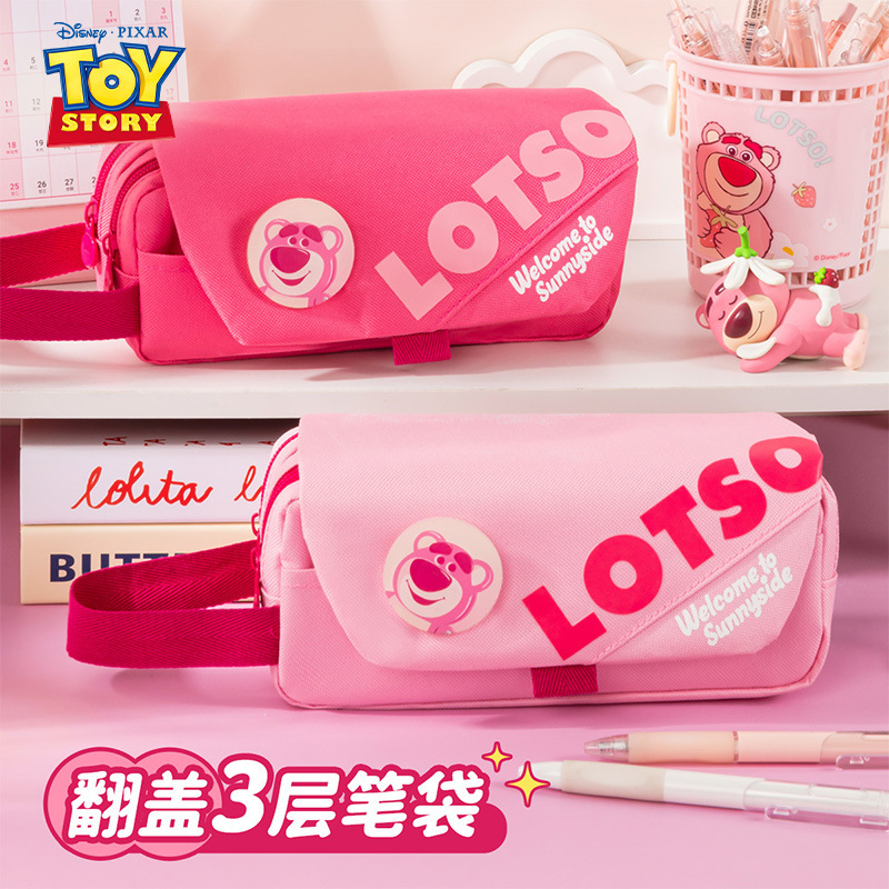 Disney Genuine Lotso Strawberry Bear Flip-Top Three-Layer Pencil Case Primary School Student Large-Capacity Girl Stationery Box Pencil Case Disney Genuine Lotso Strawberry Bear Flip-Top Three-Layer Pencil Case Primary School Student Large-Capacity Girl Stationery Box Pencil Case