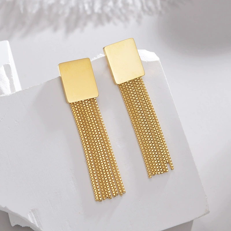 Long trend glossy fashionable earrings, accessory stainless steel, European style