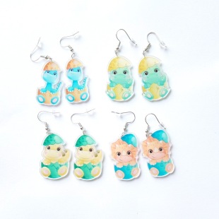 Factory direct European and American cross-border hot selling acrylic printing Easter dinosaur egg Easter egg earrings earrings