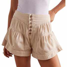 T 42031 Ruffled Denim Womens Shorts 荷叶边牛仔休闲短裤