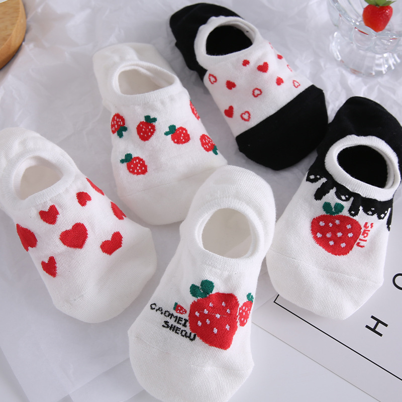 Socks Women's Instagram Style Spring and Summer Thin Low-cut Shallow-cut Korean Style Boat Socks Japanese Style Cute Invisible Cotton Strawberry Student Socks