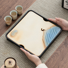 苍山小鹿茶盘中式沥水托盘陶瓷功夫茶具家用干泡台茶盘小型蓄水式