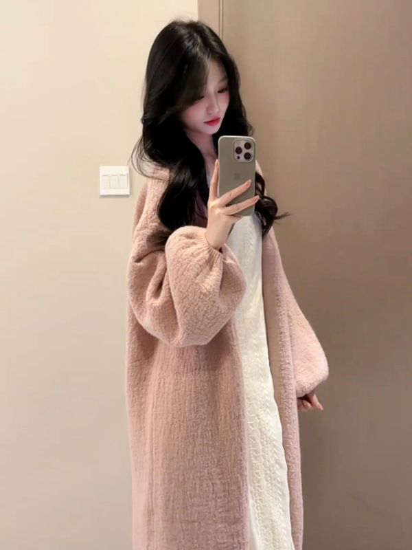 Mid-Length Lazy Style Knitted Cardigan for Women in Early Autumn Korean Style Relaxed Sweater Jacket with Puff Sleeves and Loose Outer Wear