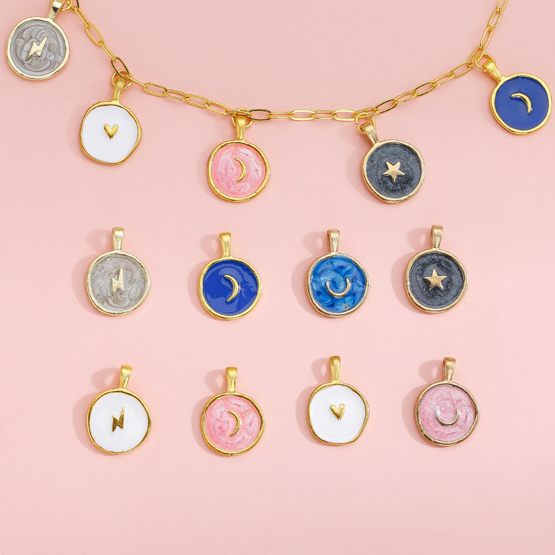 European and American Cross-Border DIY Jewelry Accessories Alloy Dripping Oil Stars Moon Heart Fashion Popular Wholesale Pendants