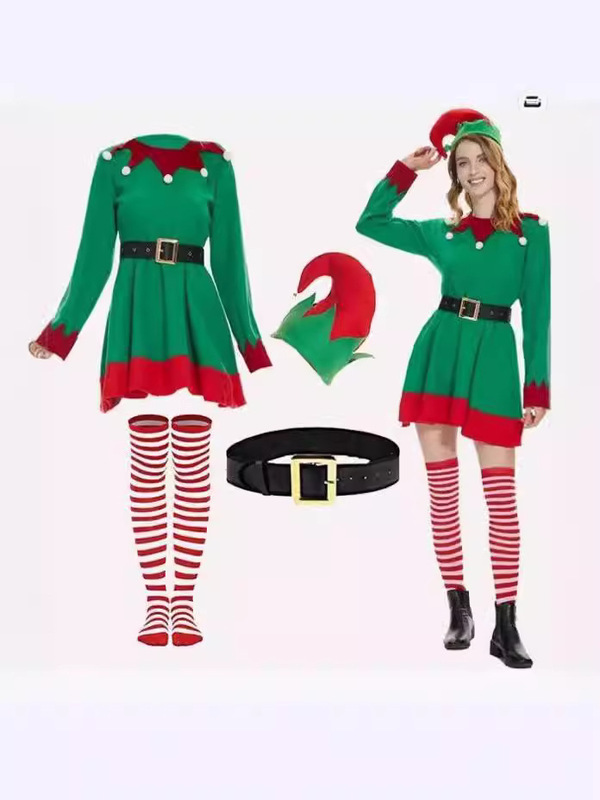 女性のエルフの衣装,女性のクリスマスのエルフの衣装,女性のエルフの衣装ドレスと帽子|undefined