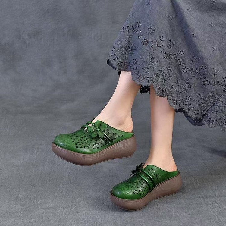 Agujero retro cuero suave mitad zapatillas mujeres 2026 nuevo fondo grueso flor exterior zapatillas de agujero de cabeza de agua húmeda image 7