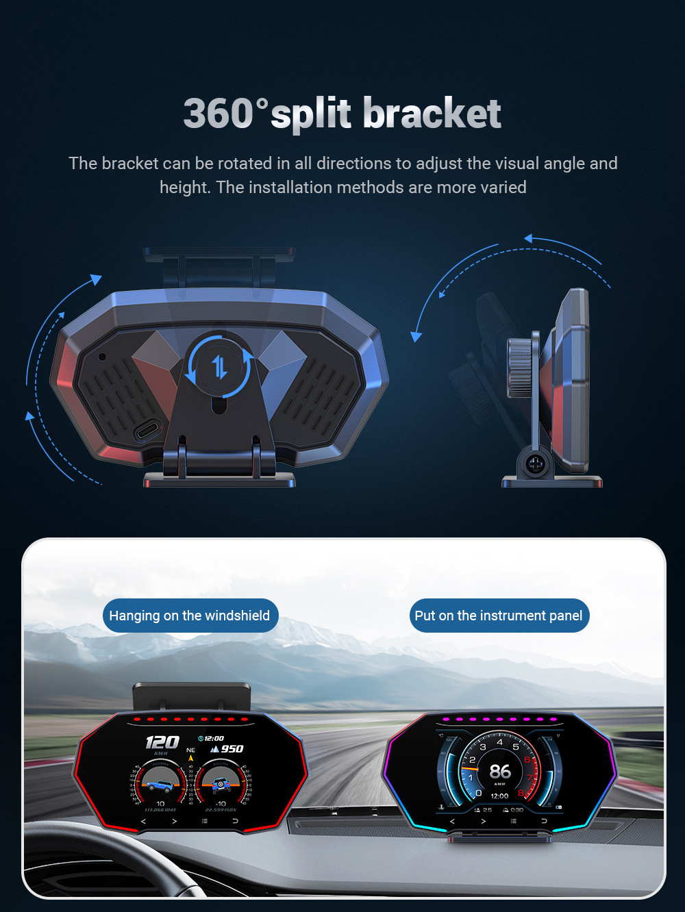 Touchscreen Car HUD Head-Up Display LCD OBD Multifunctional Water Temperature Fuel Consumption GPS Speed Slope Meter F11