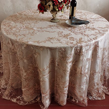 跨境 厂家直销 方形圆形香槟金色 涤纶玫瑰花结网眼台布 婚礼酒店