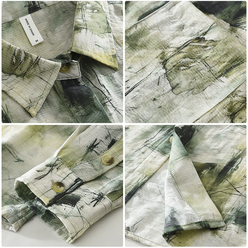 Camicia casual uomo a maniche lunghe con stampa top artistico_voghion.com