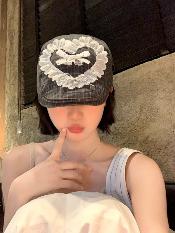复古前进帽秋冬季新款英伦风格纹鸭舌帽子女休闲百搭正反戴贝雷帽|undefined