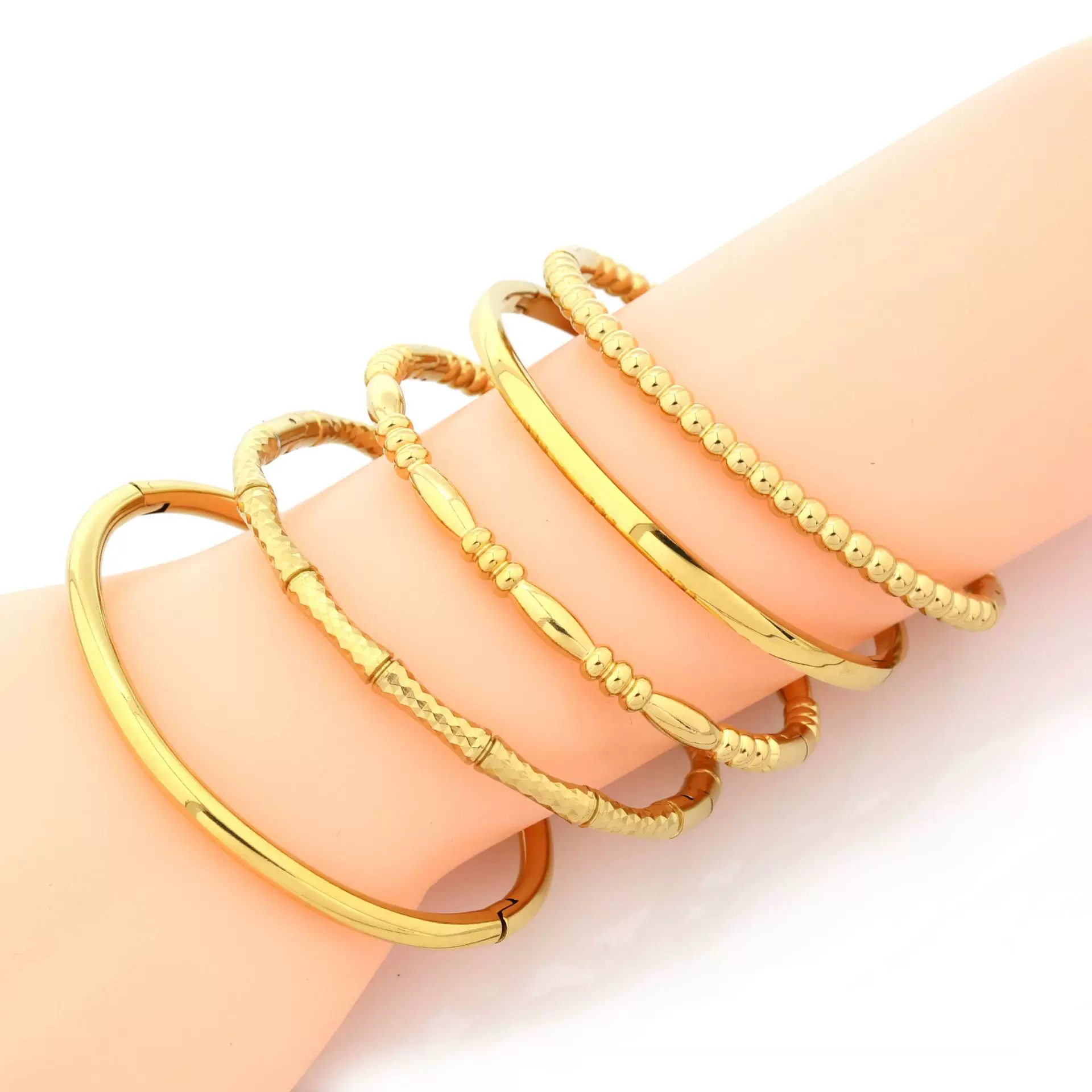 电镀保色圆珠开口纯色细线手镯单圈极简不锈钢竹节手环ins风手镯