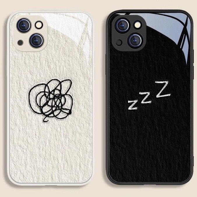 苹果16promax情侣手机壳线条iPhone15pro/14玻璃壳简约可爱保护套