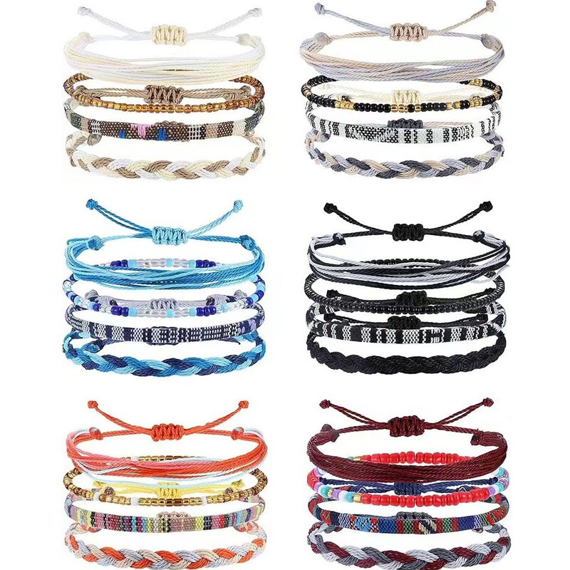 Summer New Cross-border Hot Selling Simple Fashion Ethnic Style String Beaded Rainbow Woven Bracelet 24-piece Set F