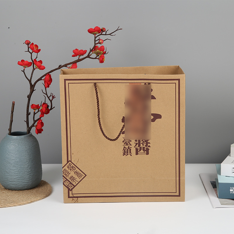 厂家直供牛皮纸食品包装袋印刷手提复古手提立体购物纸袋批发
