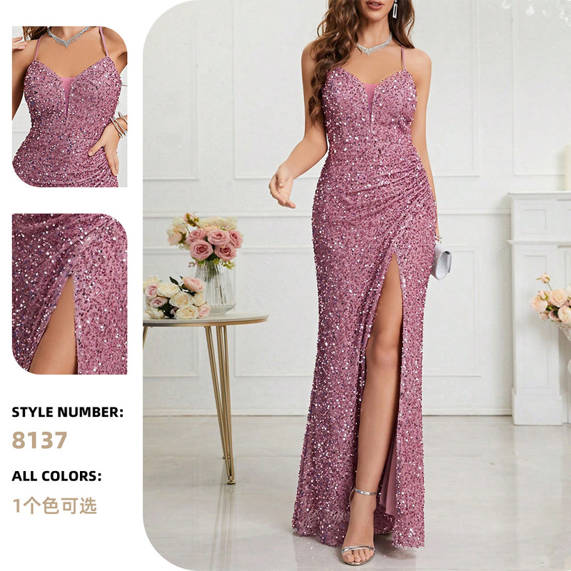 Cross-Border Amazon Elegant Sequin Dress for Women, Elegant Party Banquet Graduation Long Ball Gown for Guests Wedding Cross-Border Amazon Elegant Sequin Dress for Women, Elegant Party Banquet Graduation Long Ball Gown for Guests Wedding