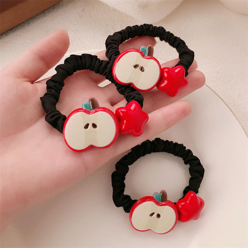 Nuevo anillo de cabello de manzana roja estrella ins simple blanco de la niña intestino delgado cuerda de cabello de cola de caballo correa de correa cabeza adornos de cabello