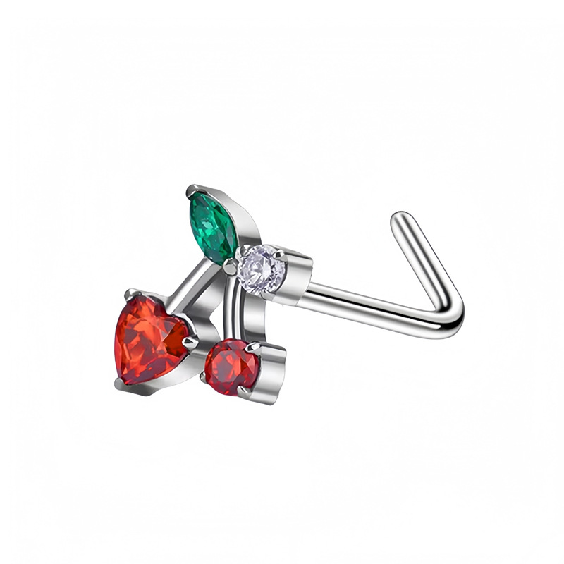 Nesepiercing i rustfritt stål med zirkon flere stiler_voghion.com