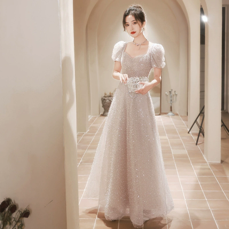 Evening dress, nail sequins, small princess costume, wedding dress, french style, new collection, light luxury style, Birthday gift