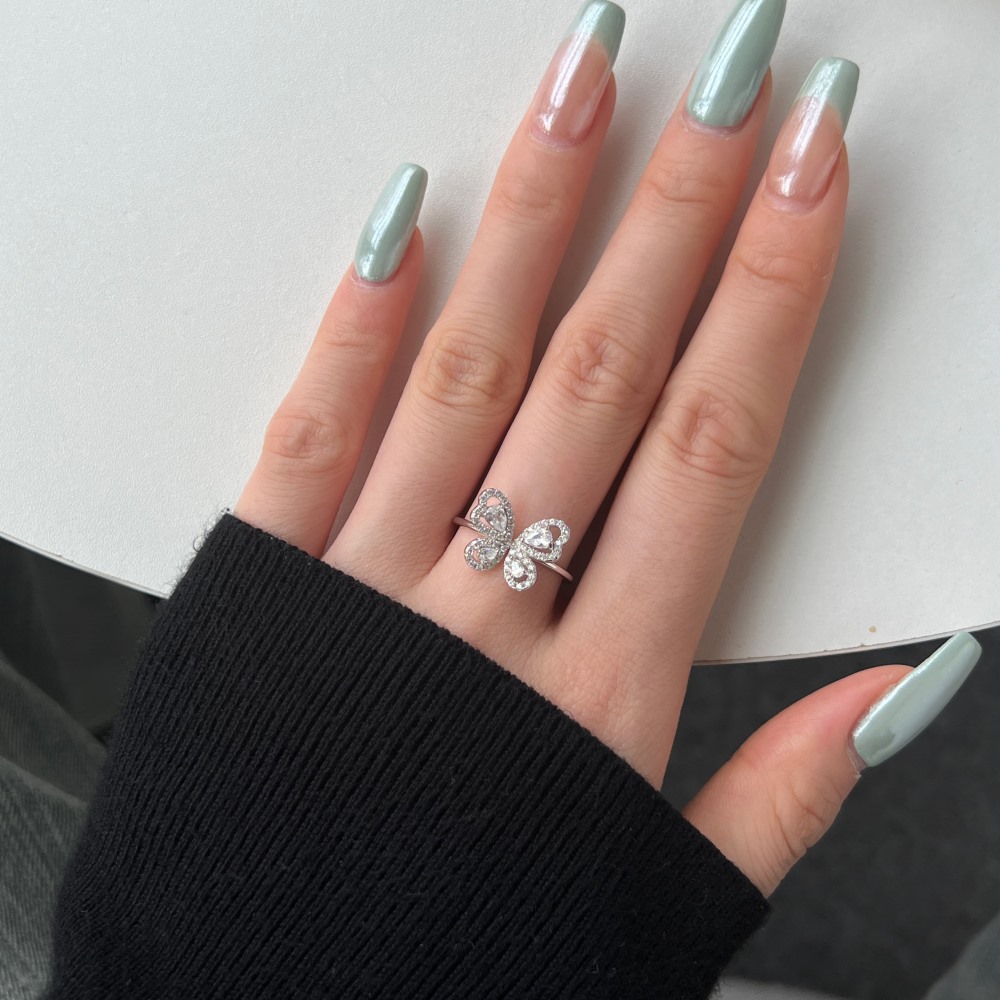 5g Weight Zircon Inlay Material Open Rings, Rings Classification 6, 9, Adjustable Ring Size 1 Piece Quantity Daily, Tea Party Occasion 925 Sterling Silver Material Butterfly Pattern Women's Gender Inlay Design Sweet, Shiny Style 925 Sterling Silver Zircon Butterfly Open Rings Rings 33